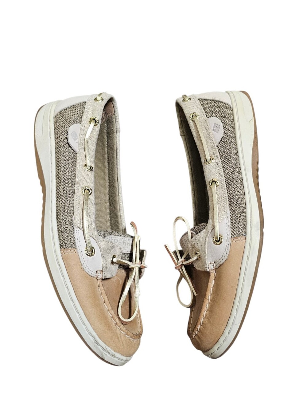 Sperry Women's Neutral Two-Tone Canvas & Leather Boat Loafers Size 11 - Picture 6 of 7